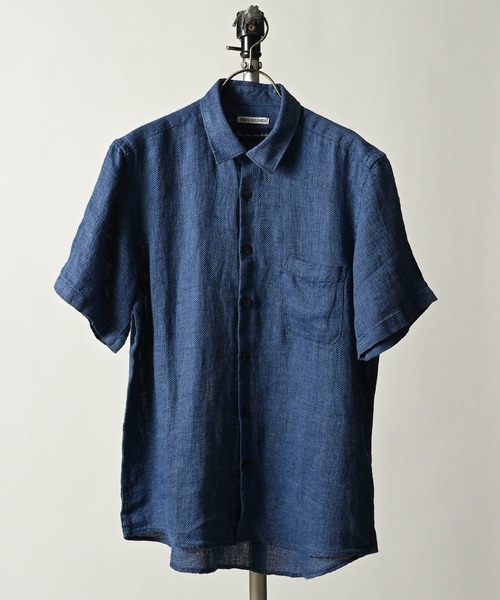 フレンチリネンシャツMブルー青46サマーシャツニコルクラブ麻100%夏シャツ NICOLE CLUB FOR MEN ニコルクラブ フォーメン 春夏 麻 リネン
