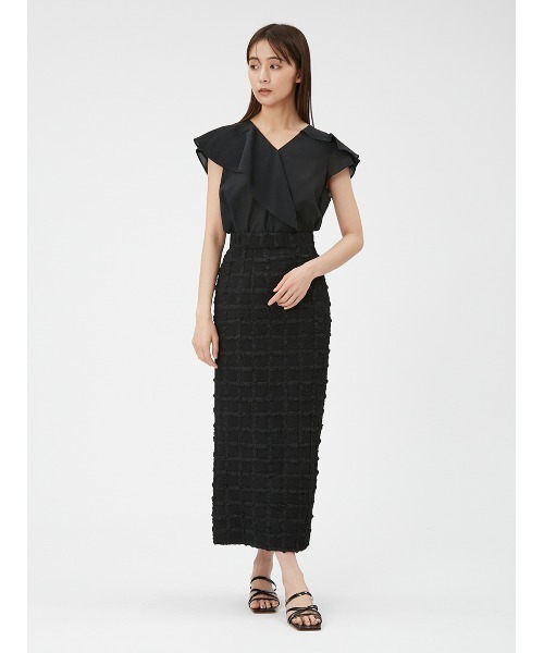 FRAY I.D◆24AW/ラッフルディテールブラウス/FREE/トリアセテート/BLK/FWFB244021// FRAY I.D(フレイアイディー) / 24AW/ラッフルディテールブラウス