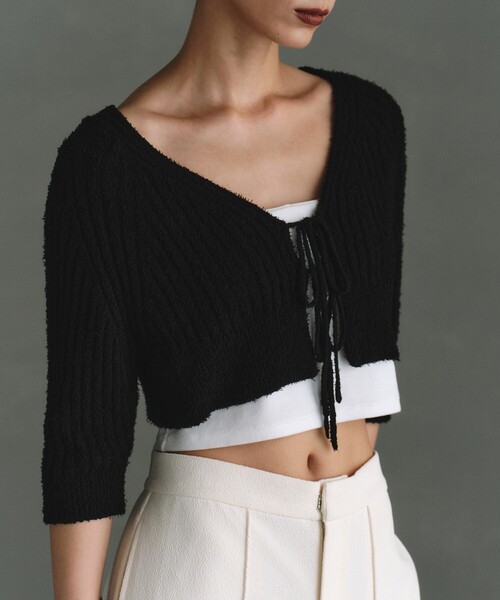 カーディガン carl yarn 2way short cardigan レディース