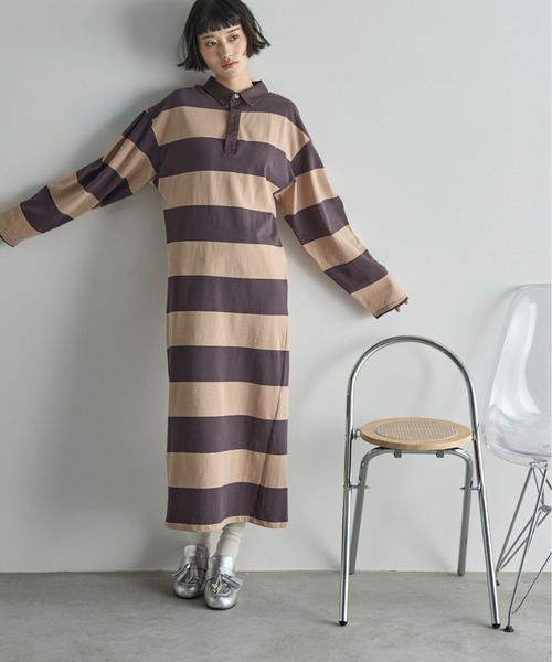 ワンピース YOON*size100 THE Yon ワンピース ワイドボーダーラガーシャツライク