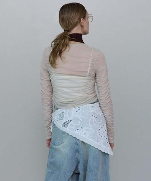 tシャツ See-through Shirring Top/シースルーシャーリングトップス「MAISON SPECIAL/メゾンスペシャル」 レディー MAISON SPECIAL tシャツ See-through Shirring Top/シースルー