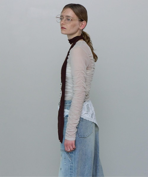 tシャツ See-through Shirring Top/シースルーシャーリングトップス「MAISON SPECIAL/メゾンスペシャル」 レディー MAISON SPECIAL tシャツ See-through Shirring Top/シースルー