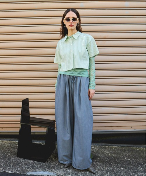 tシャツ See-through Shirring Top/シースルーシャーリングトップス「MAISON SPECIAL/メゾンスペシャル」 レディー MAISON SPECIAL tシャツ See-through Shirring Top/シースルー