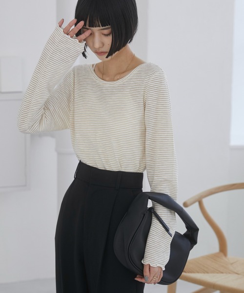 ANGIE tシャツ ボーダー バックオープン シアートップス レディース