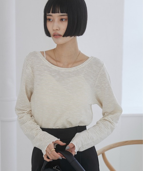 ANGIE tシャツ ボーダー バックオープン シアートップス レディース