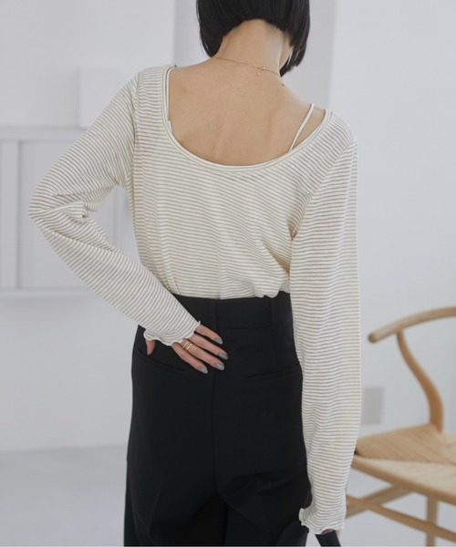 ANGIE tシャツ ボーダー バックオープン シアートップス レディース