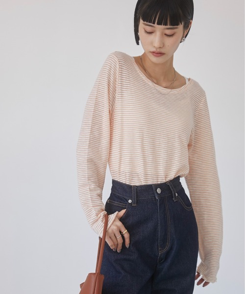 ANGIE tシャツ ボーダー バックオープン シアートップス レディース