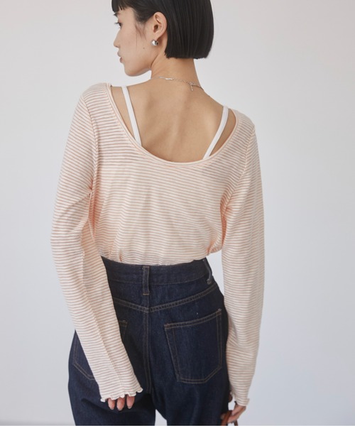 ANGIE tシャツ ボーダー バックオープン シアートップス レディース