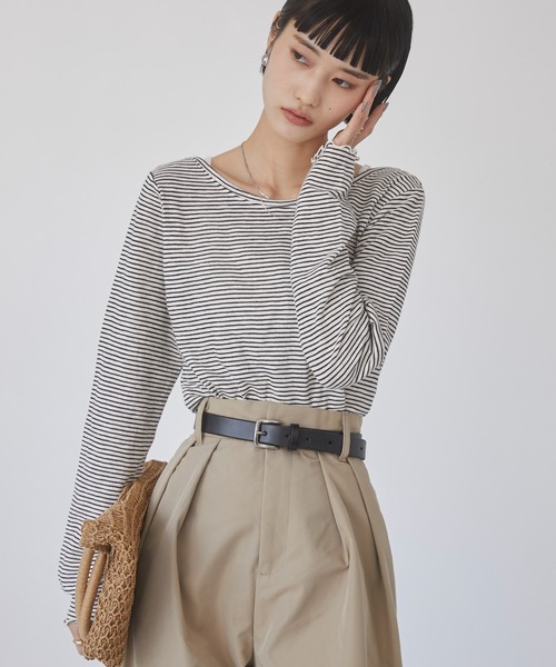 ANGIE tシャツ ボーダー バックオープン シアートップス