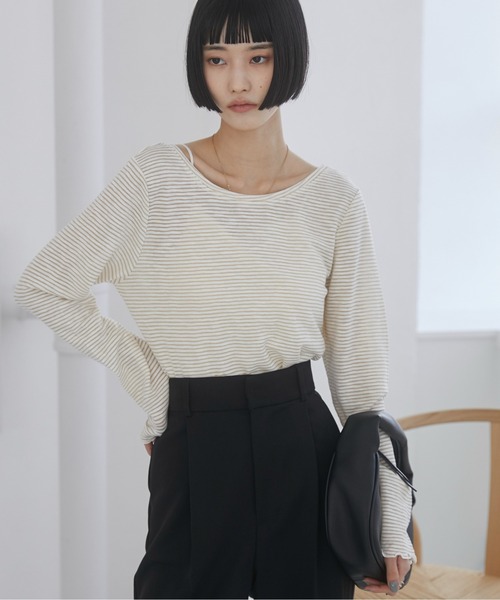 ANGIE tシャツ ボーダー バックオープン シアートップス レディース