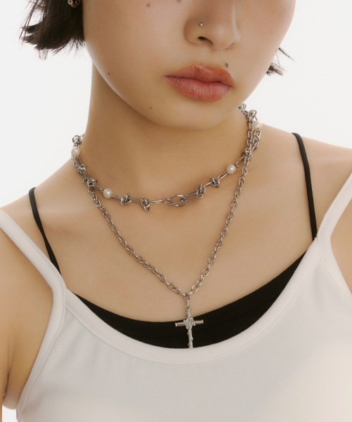 DTYYPE ネックレス パールクロス2連ネックレス レディース