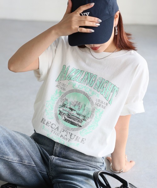 tシャツ ヴィンテージライクピグメントTシャツ レディース Ada. tシャツ バンドプリント ヴィンテージライク ピグメント T