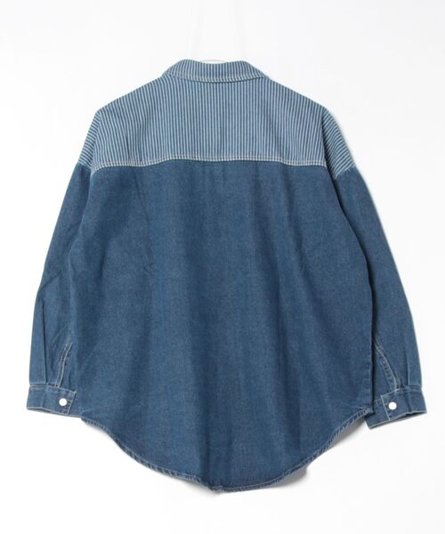 Q ブラウス シャツ デニムドッキングシャツ レディース