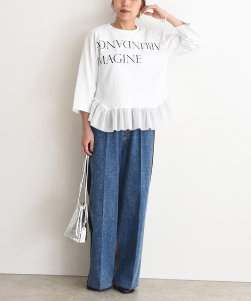 ★【新品】エイミーロウ テキストプリントメッシュフリルちびトップス 今季新作★ Eimee Law テキストプリント メッシュフリルちびトップス