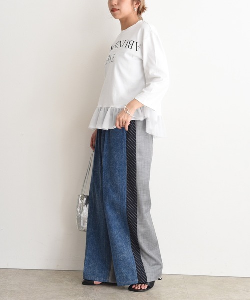 ★【新品】エイミーロウ テキストプリントメッシュフリルちびトップス 今季新作★ Eimee Law テキストプリント メッシュフリルちびトップス