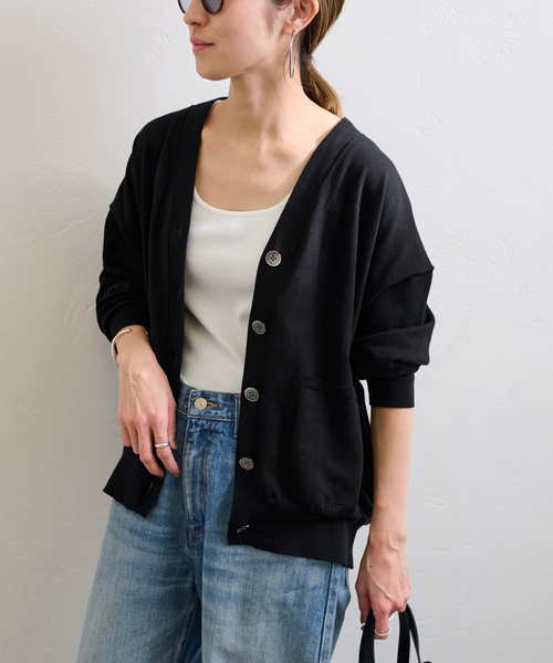 forme - フォルメ 長袖 Vネック ニット カーディガン  ブラック FORME レディース forme - フォルメ 長袖 Vネック ニット カーディガン ブラック
