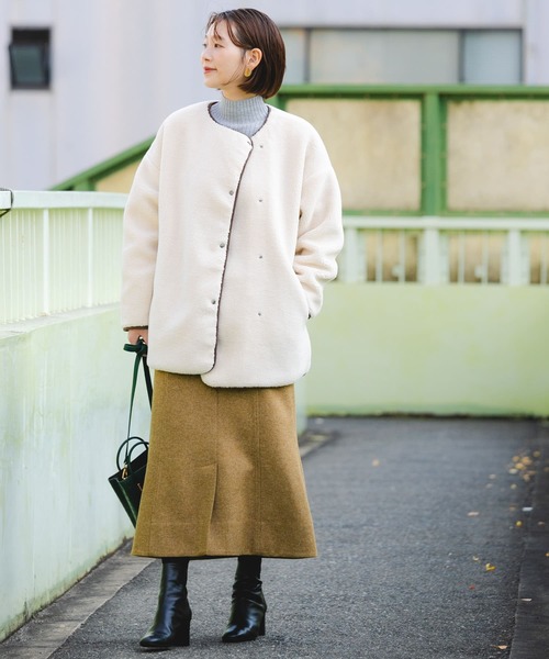 「F by ROSSO」 ノーカラージャケット FREE オフホワイト レディース_画像4