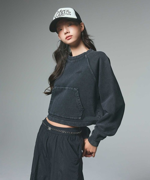 XGirl 黒 クルーネック トレーナー X-girl トレーナー スウェット FADED CROPPED CREWNECK SWEAT