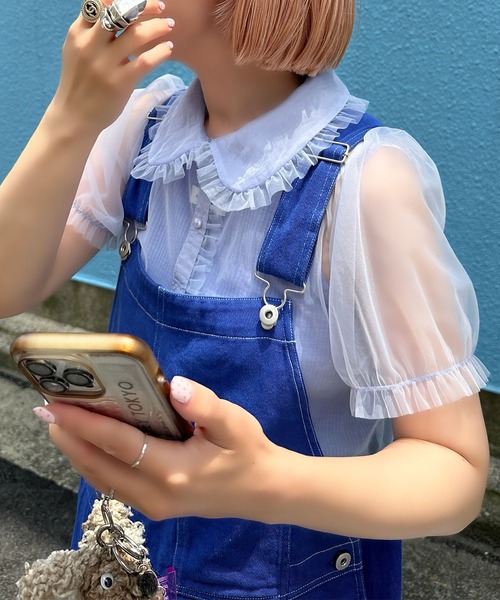 ブラウス シャツ 丸衿シアーBigボウタイブラウス レディース