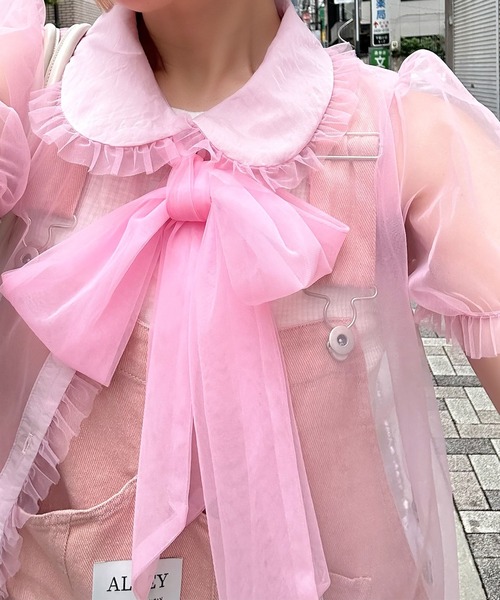 Alley Tokyo ブラウス シャツ 半袖 丸衿シアーBigボウタイブラウス