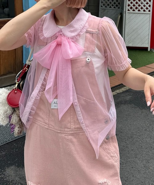 ブラウス シャツ 丸衿シアーBigボウタイブラウス レディース Alley Tokyo ブラウス シャツ 丸衿シアーBigボウタイブラウス