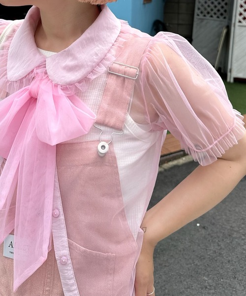 Alley Tokyo ブラウス シャツ 半袖 丸衿シアーBigボウタイブラウス 