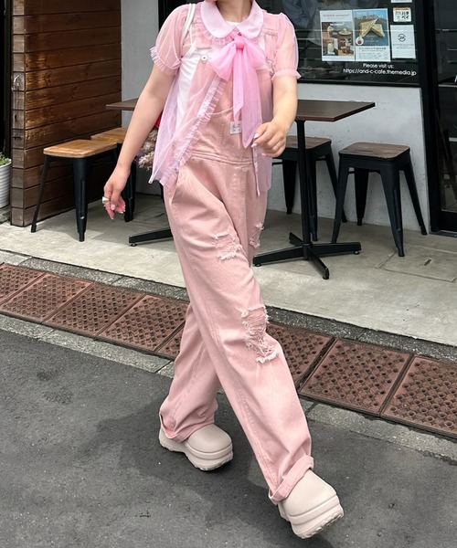 Alley Tokyo ブラウス シャツ 半袖 丸衿シアーBigボウタイブラウス