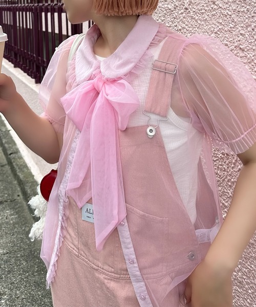Alley Tokyo ブラウス シャツ 半袖 丸衿シアーBigボウタイブラウス