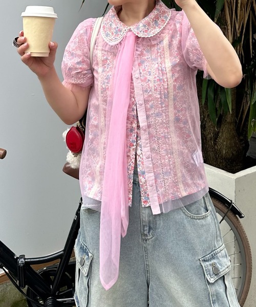 ブラウス シャツ 丸衿シアーBigボウタイブラウス レディース Alley Tokyo ブラウス シャツ 丸衿シアーBigボウタイブラウス