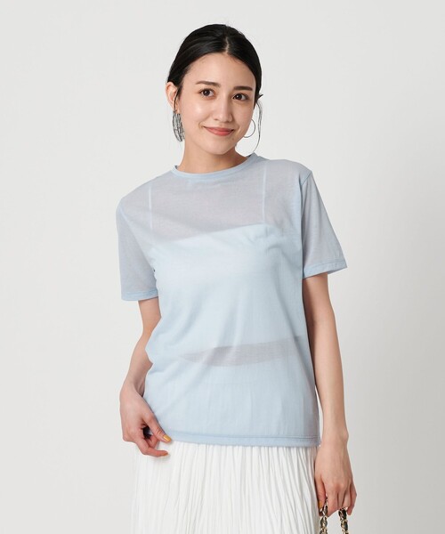 tシャツ コットンナイロン天竺 シアー クルーネック ショートスリーブTシャツ レディース