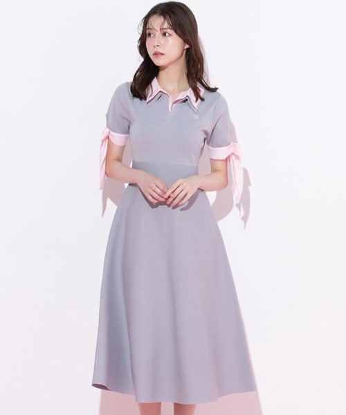 JILL STUART バーガンディ クリスティーAラインワンピース JILL by STUART ワンピース ダブルカラーニットワンピース