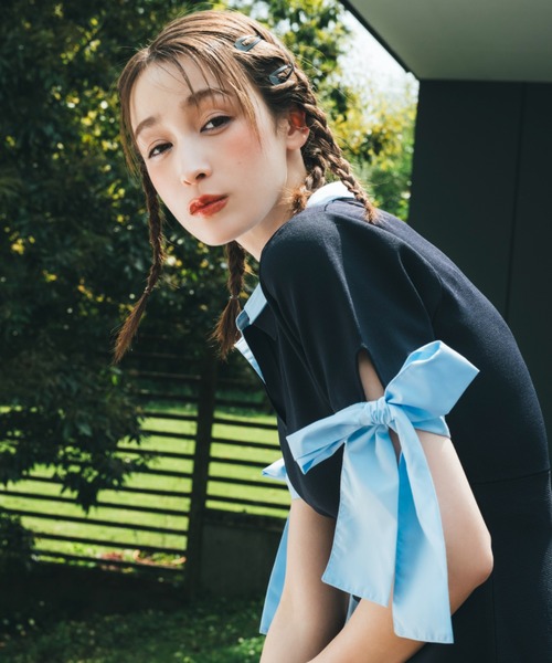 JILL by JILL STUART ダブルカラーニットワンピース ミックスツイード切替ニットワンピース | JILL by JILL STUART