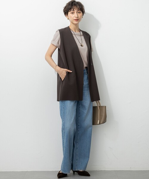 ベスト ジレ 「洗える/吊り干しOK」ヴィスコースストレッチ ニット