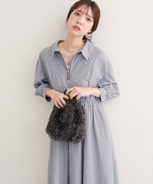 ワンピース natural couture ワンピース 「WEB限定」フロントZIP衿付きワンピース