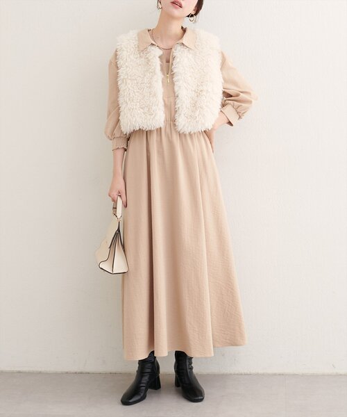 natural couture ワンピース 「WEB限定」フロントZIP衿付きワンピース