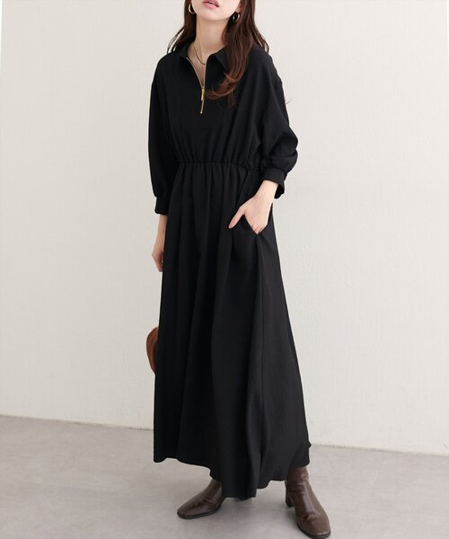 natural couture ワンピース 「WEB限定」フロントZIP衿付きワンピース
