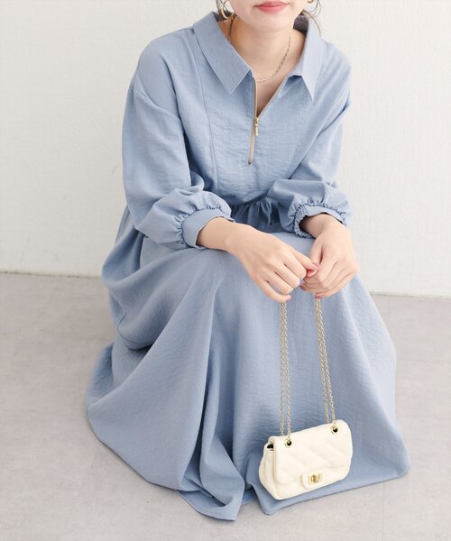 natural couture ワンピース 「WEB限定」フロントZIP衿付きワンピース