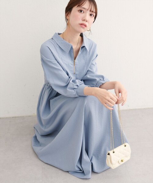 natural couture ワンピース 「WEB限定」フロントZIP衿付きワンピース
