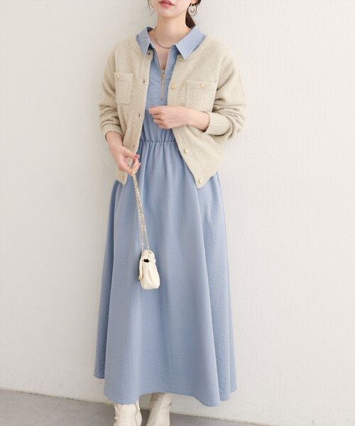 natural couture ワンピース 「WEB限定」フロントZIP衿付きワンピース