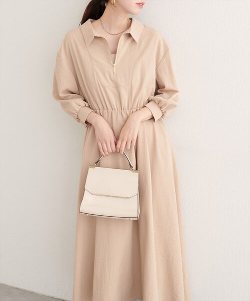 natural couture ワンピース 「WEB限定」フロントZIP衿付きワンピース