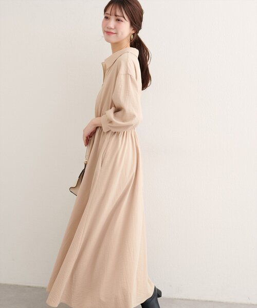 natural couture ワンピース 「WEB限定」フロントZIP衿付きワンピース