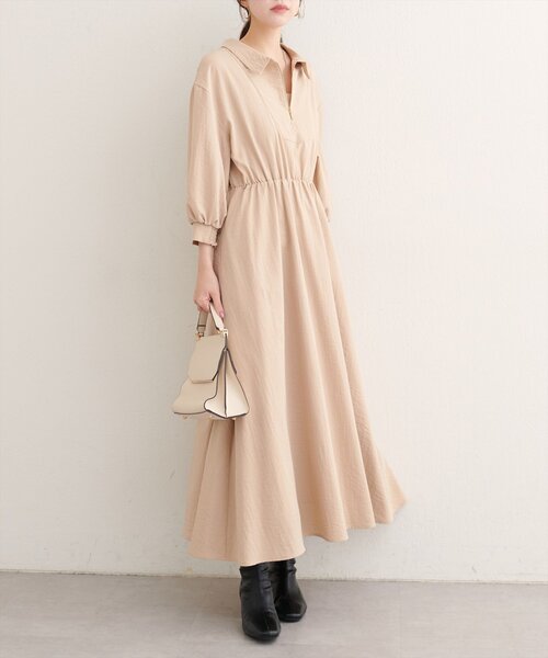 natural couture ワンピース 「WEB限定」フロントZIP衿付きワンピース