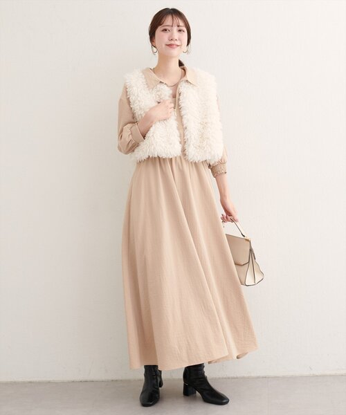 natural couture ワンピース 「WEB限定」フロントZIP衿付きワンピース