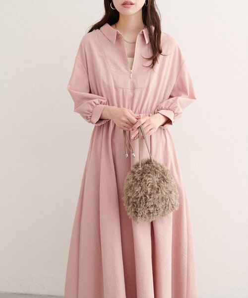 natural couture ワンピース 「WEB限定」フロントZIP衿付きワンピース