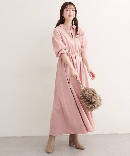 natural couture ワンピース 「WEB限定」フロントZIP衿付きワンピース