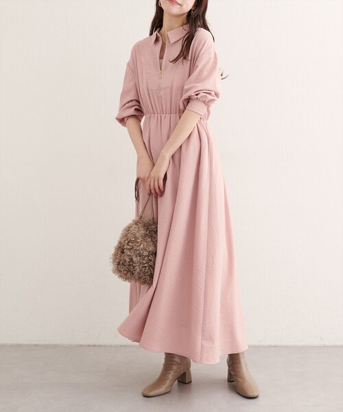 natural couture ワンピース 「WEB限定」フロントZIP衿付きワンピース