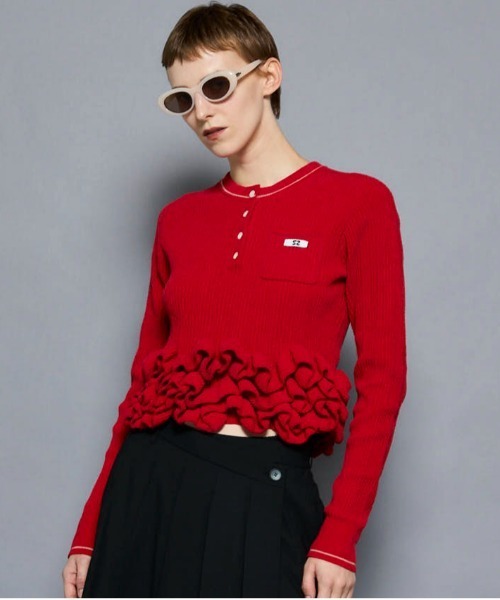 ニット セーター 「25AW PRE-ORDER」Ruffled Hem Chenille Knit Tops/ラッフルヘムモールニットトップス「MA