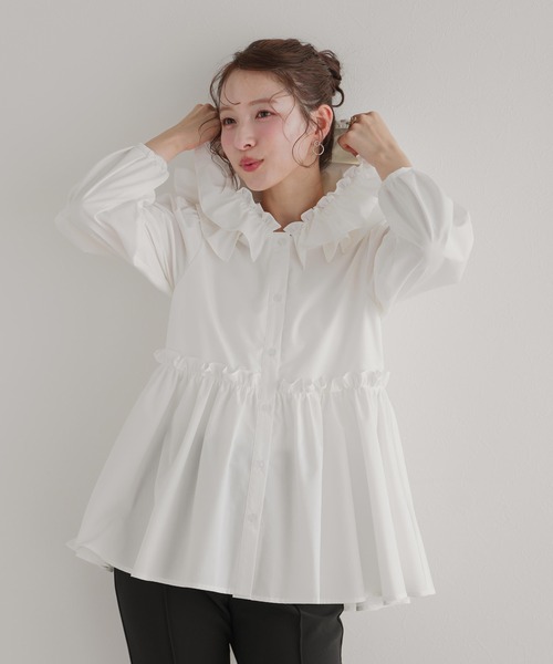 Fit more（フィットモア） ブラウス シャツ フリルフード切り替え