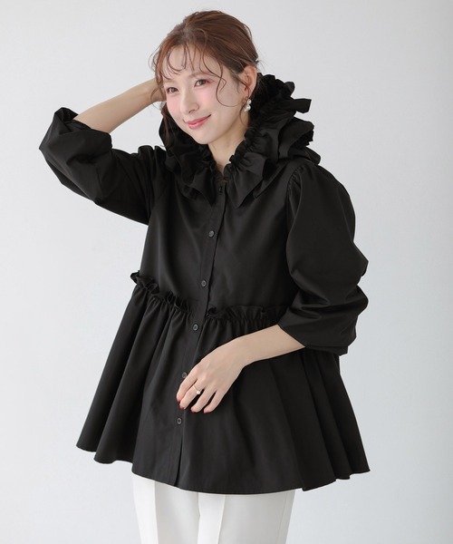Fit more（フィットモア） ブラウス シャツ フリルフード切り替え 