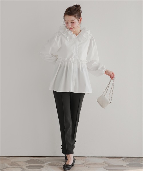 Fit more（フィットモア） ブラウス シャツ フリルフード切り替え 